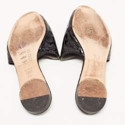 Pre Owned Gina Black Croc Embossed Leather Slip On Open Toe Flat Slides Size 38.5