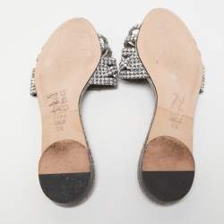 Gina Grey Crystal Embellished Leather Flat Slides Size 39.5
