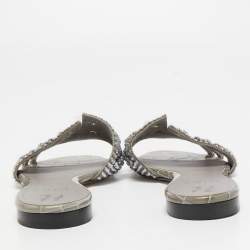Gina Grey Crystal Embellished Leather Flat Slides Size 39.5