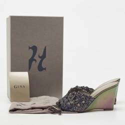 مملوكة مسبقًا Gina Blue Crystal Cut Out Wedge Slide Sandals Size 38