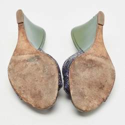 مملوكة مسبقًا Gina Blue Crystal Cut Out Wedge Slide Sandals Size 38