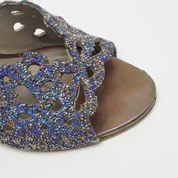 مملوكة مسبقًا Gina Blue Crystal Cut Out Wedge Slide Sandals Size 38