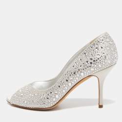 Pre Owned Gina Silver Satin Crystals Ayres Pumps Size 39.5