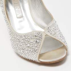 Pre Owned Gina Silver Satin Crystals Ayres Pumps Size 39.5