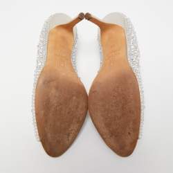 Pre Owned Gina Silver Satin Crystals Ayres Pumps Size 39.5