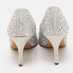 Pre Owned Gina Silver Satin Crystals Ayres Pumps Size 39.5