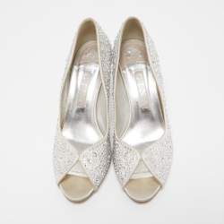 Pre Owned Gina Silver Satin Crystals Ayres Pumps Size 39.5