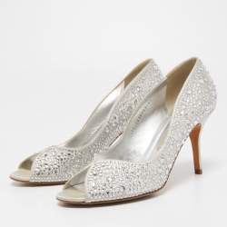 Pre Owned Gina Silver Satin Crystals Ayres Pumps Size 39.5