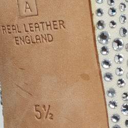 Pre Owned Gina Grey Fabric Crystal Embellished Slingback Pumps Size 38.5