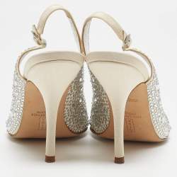 Pre Owned Gina Grey Fabric Crystal Embellished Slingback Pumps Size 38.5