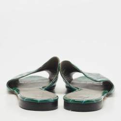 مملوكة مسبقًا Gina Green Croc Embossed Patent Leather Flat Slides Size 40