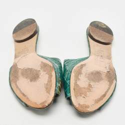 مملوكة مسبقًا Gina Green Croc Embossed Patent Leather Flat Slides Size 40