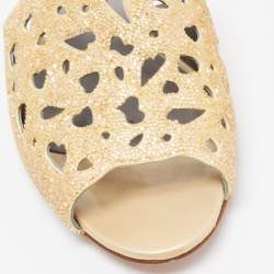 Pre Owned Gina Gold Leather Crystal Embellished Slide Sandals Size 38.5