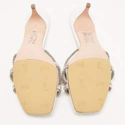 Gina Silver Croc Embossed Leather Crystal Embellished Slide Sandals Size 42