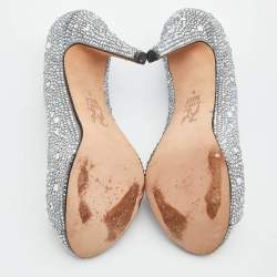 مملوكة مسبقًا Gina Silver Satin Crystal Embellished Peep Toe Platform Pumps Size 38