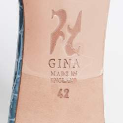 Gina Blue Crystal Embellished Leather Slide Sandals Size 42