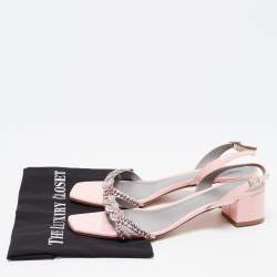 Pre Owned Gina Pink Patent Leather Crystal Embellished Slingback Sandals Size 41.5