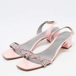 Pre Owned Gina Pink Patent Leather Crystal Embellished Slingback Sandals Size 41.5
