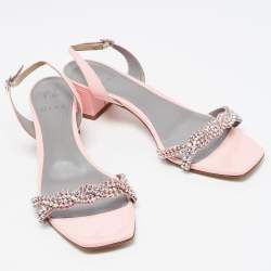 Pre Owned Gina Pink Patent Leather Crystal Embellished Slingback Sandals Size 41.5