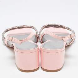 Pre Owned Gina Pink Patent Leather Crystal Embellished Slingback Sandals Size 41.5