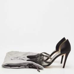 مملوكة مسبقًا Gina Black Satin Crystal Embellished D'orsay Pointed Toe Pumps Size 38