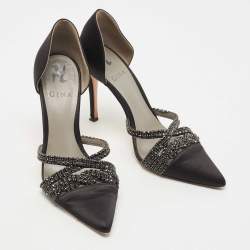 مملوكة مسبقًا Gina Black Satin Crystal Embellished D'orsay Pointed Toe Pumps Size 38