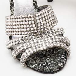 Pre Owned Gina Silver Crystal Embellished Leather Dakota Sandals Size 37.5
