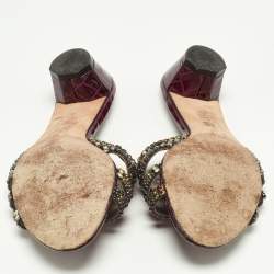 Gina Purple Croc Embossed Leather Crystal Embellished Loren Slide Sandals Size 37