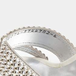 Gina Silver Crystal Embellished Leather Slide Sandals Size 39