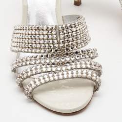 Gina Silver Crystal Embellished Leather Slide Sandals Size 39
