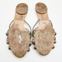 Gina White Crystal Embellished Leather Flat Slides Size 38.5