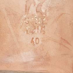 Pre Owned Gina Peach Patent Leather Crystal Embellished Flat Slides Size 40