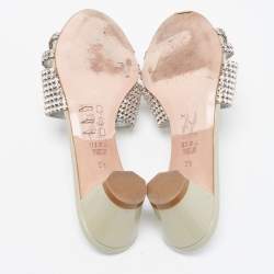 مملوكة مسبقًا Gina Grey Crystal Embellished Leather Slide Sandals Size 38.5