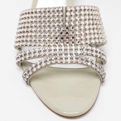 مملوكة مسبقًا Gina Grey Crystal Embellished Leather Slide Sandals Size 38.5