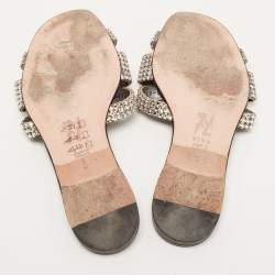 مملوكة مسبقًا Gina Silver/Purple Crystal Embellished Leather Flat Slides Size 38