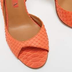 مملوكة مسبقًا Gina Orange Python Peep Toe Ankle Strap Sandals Size 39.5
