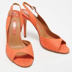 مملوكة مسبقًا Gina Orange Python Peep Toe Ankle Strap Sandals Size 39.5