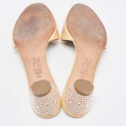 Gina Beige Croc Embossed Leather Crystal Embellished Heel Slide Sandals Size 41.5