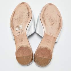 Gina Silver Leather Crystal Embellished Flat Slides Size 37