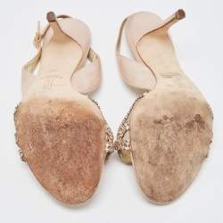 Pre Owned Gina Pink Texture Suede Crystal Slingback Sandals Size 39
