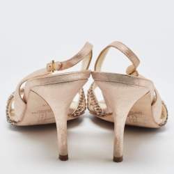 Pre Owned Gina Pink Texture Suede Crystal Slingback Sandals Size 39