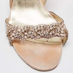 Pre Owned Gina Pink Texture Suede Crystal Slingback Sandals Size 39