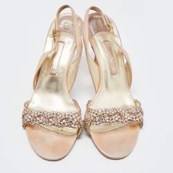 Pre Owned Gina Pink Texture Suede Crystal Slingback Sandals Size 39