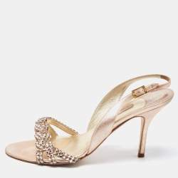 Pre Owned Gina Pink Texture Suede Crystal Slingback Sandals Size 39