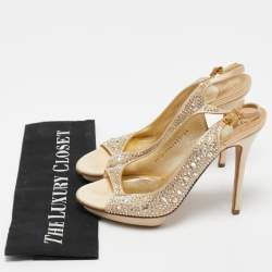 مملوكة مسبقًا Gina Beige Crystal Embellished Satin Slingback Sandals Size 38.5