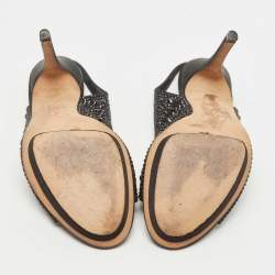 Pre Owned Gina Black Crystal Embellished Satin Slingback Sandals Size 38.5