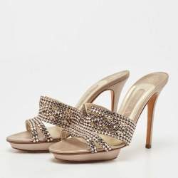Gina  metallic Bronze Leather Crystal Embellished Sandals Size 39.5