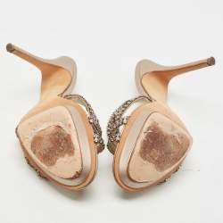 Gina  metallic Bronze Leather Crystal Embellished Sandals Size 39.5
