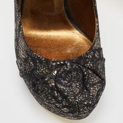 Gina Black/Gold Lace and Leather Platform Pumps Size 39.5