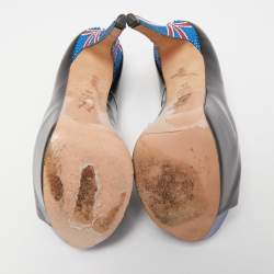 Pre Owned Gina Black Patent Leather Crystal Embellished Heel Peep Toe Platform Pumps Size 39.5